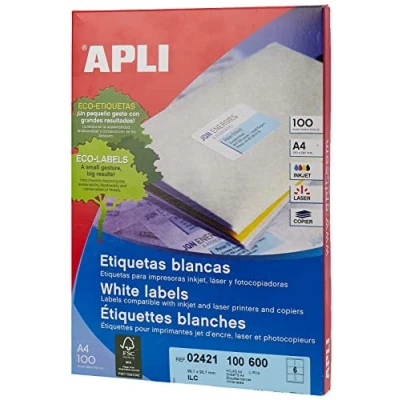 Abbildung von APLI 707611 Pack 100 weiβe Etiketten für Drucker 99.1X93.1
