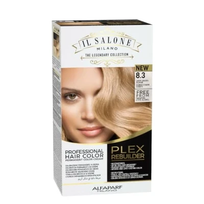 Abbildung von Dauerhafte Haarfarbe 8.3 Helles Goldblond Plex Rebuilder Il Salone, 43 ml+70 ml+15 ml, Alfaparf