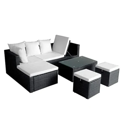 Abbildung von vidaXL Gartenlounge Set 4 tlg. Garten Lounge mit Kissen Schwarz Poly Rattan, (4 tlg)
