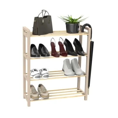 Abbildung von vienberg Fixwood Schuhregale aus Massivholz 3 Ablagen bis zu 12 Paare Schuhe + Stecksystem Schuhablage, Schuhschrank, Schuhbank, Designer Schuhregal, Ablageregal, Wohnzimmer Regal, Schwarz