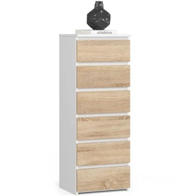 Abbildung von Home Collective Kommode 40 cm breit Holz Highboard Sideboard für Flur Schlafzimmer Wohnzimmer (Mehrzweckschrank Schrank schmal mit Schubladen), Kinderzimmer Organizer, 109 hoch 6 Schubladen weiß sonoma