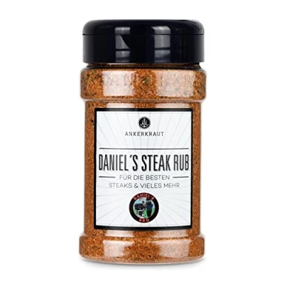 Abbildung von Ankerkraut Daniels Steak Rub, BBQ Gewürz zum Grillen, für Ribeye, Rumpsteak und Rind, Fleisch würzen, Geschenk Idee Daniel, 270 g im Streuer