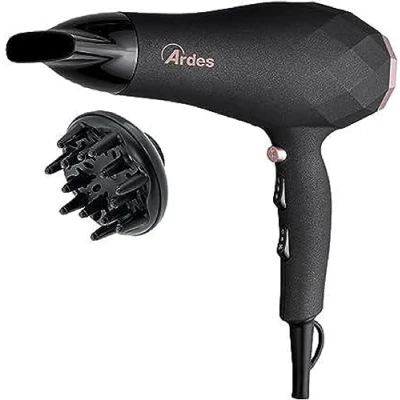 Abbildung von ARDES ARPHON02 Haartrockner STYLO 2200W, Professioneller kompakter Zuhause /Reisehaartrockner, mit 2 Zubehörteilen, Diffusor und Luftkonzentrator, abnehmbarem Filter