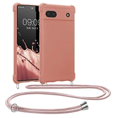 Abbildung von kwmobile Necklace Case kompatibel mit Google Pixel 6a Hülle Cover Kordel zum Umhängen Silikon Schutzhülle Perlmutt