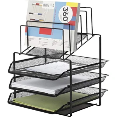 Abbildung von Q Connect Ablagekorb mit Metallumschlag, 3 Fächer, 300 x 350 420 mm, Schwarz