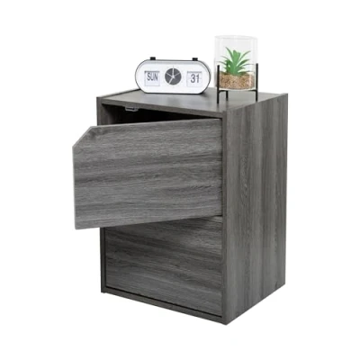 Abbildung von Iris Ohyama, Bücherregal, Möbel mit 2 Türen und Einlegeböden, Einfache Montage, Design, Modular, Büro, Schlafzimmer, Wohnzimmer Module Shelf MDB 2D Eiche Grau