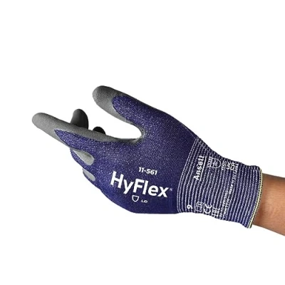 Abbildung von Ansell HyFlex 11 561 Schnittschutz Handschuhe, Atmungsaktive Nitril beschichtung, Höchste Weiterreißfestigkeit, Dünne Arbeitshandschuhe Herren Damen, Waschbare, Blau, Größe L (1 Paar)