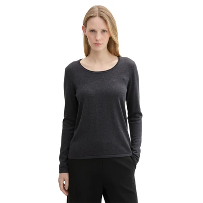 Abbildung von TOM Tailor Basic Rundhals Strickpullover, Damen, Größe: XS, Evident anthracite melange