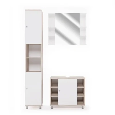Abbildung von Vicco Badmöbel Set Fynn, Sonoma/Weiß, 3 Teile, mit Hochschrank