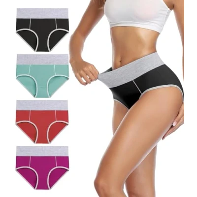 Abbildung von wirarpa Unterhosen Damen Unterwäsche Baumwolle Taillenslip High Rise Slip 4er Pack Größe XS