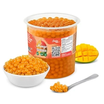 Abbildung von INSPIRE FOOD Bubble Tea Perlen Mango für Popping Boba Perlen, Tapioka Fruchtperlen und 100% vegan glutenfrei, ohne künstliche Farbstoff, 3.2KG