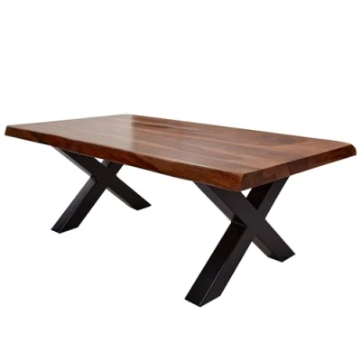 Abbildung von Riess Ambiente Massiver Baumkanten Couchtisch Amazonas 110cm braun Sheesham Holz mit X Gestell aus Metall Wohnzimmertisch Massivholz Baumstamm Tisch
