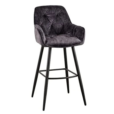 Abbildung von riess ambiente Barhocker MILANO grau / schwarz (Einzelartikel, 1 St), Samt · Metall Stuhl mit Lehne Chesterfield Steppung