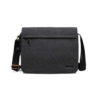 Abbildung von KONO Messenger Bag Canvas Laptop Umhängetasche für 13 Zoll Wasserdichte Schultasche, Geschenke Männer Frauen(Schwarz)