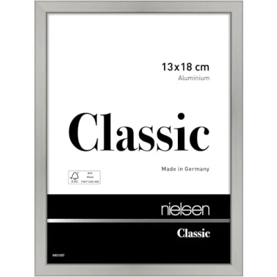 Abbildung von nielsen Bilderrahmen, 13 x 18 cm, Aluminium, Silber matt, Fotorahmen zum Auftstellen und Aufhängen im Hoch &amp; Querformat, Echtglas, Classic