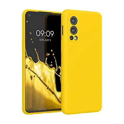 Abbildung von kwmobile Hülle kompatibel mit OnePlus Nord 2 5G Silikon Handy Case Handyhülle weiche Oberfläche kabelloses Laden Strahlend Gelb