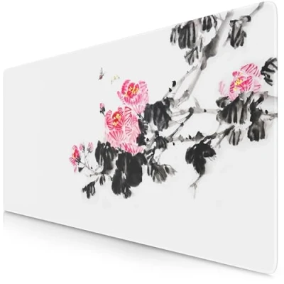 Abbildung von TITANWOLF XXL Speed Gaming Mauspad 900 x 400mm Mousepad Tischunterlage Large Size verbessert Präzision und Geschwindigkeit Sumi e Flower