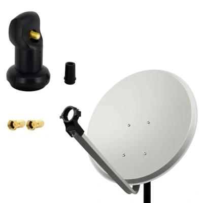 Abbildung von PremiumX Satelliten Komplettanlage 60cm Satellitenschüssel Stahl Hellgrau Satellitenantenne SAT Single LNB 2X F Stecker 1 Teilnehmer