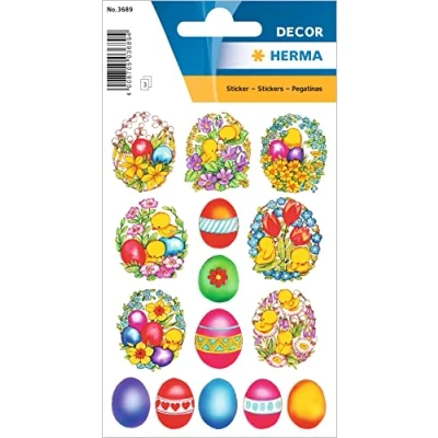 Abbildung von HERMA 3689 Aufkleber Ostereier Küken Bunt klein, 45 Stück, Ostern Sticker mit Ostermotiven, Happy Easter Etiketten für Ostergeschenke Osterdeko Scrapbooking Dekoration Geschenk Briefe DIY Basteln