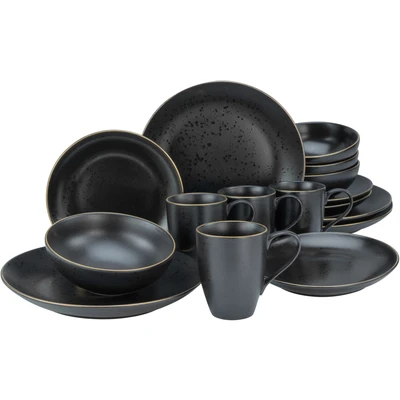 Abbildung von CreaTable Kombiservice &quot;Geschirr Set Industrial&quot;, (Set, 16 tlg., Kaffeeservice und Tafelservice im Set, für 4 Personen), Service, schwarze, Goldrand, Teile, Personen