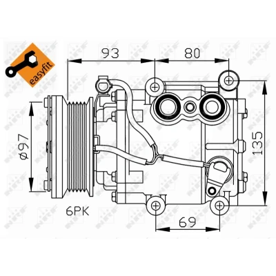 Abbildung von NRF EASY FIT 32247 Kompressor SCROLL90V 12 PAG 46 mit Kompressoröl, Dichtring FORD: MONDEO 3, 3 Kombi, Stufenheck