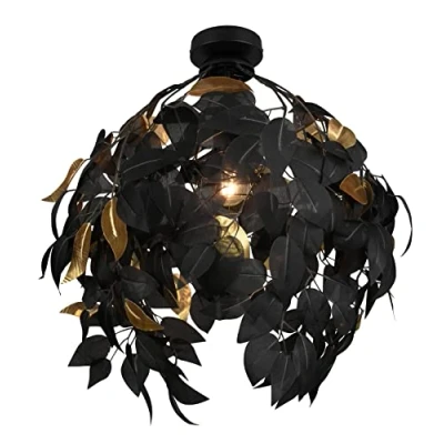 Abbildung von TRIO Leuchten Deckenleuchte Leavy, ohne Leuchtmittel, warmweiß kaltweiß, Deko Deckenlampe Blatt Design schwarz gold, exkl 1xE27 max 28W, Ø 38cm