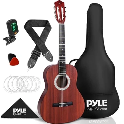 Abbildung von Pyle 3/4 Gitarre Kinder Acoustic Guitar, ab 8 Jahre, Akustik, Anfänger und Fortgeschrittene mit Tuner, Set &amp; Tasche, 6 Saitige Klassikgitarre, Holz