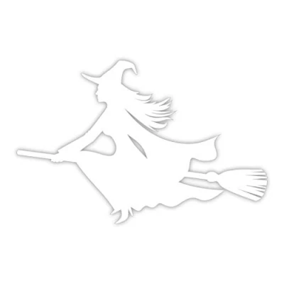 Abbildung von Sticker Hexe auf Besen links I weiß 20 x 13,5 cm als Auto Aufkleber, für Notebook Laptop Koffer Kinder Zimmer wetterfest kfz_489