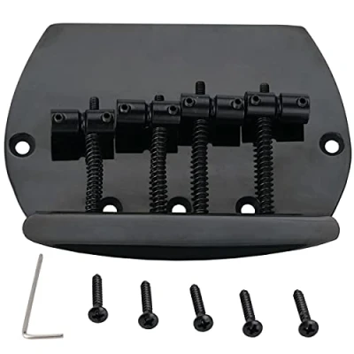 Abbildung von Musiclily Pro 57mm Bass Steg Bridge für 4 Saiter Music Man Style E Bässe, Schwarz