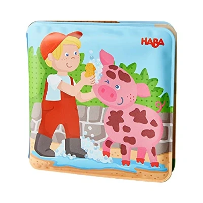 Abbildung von Haba Stoffbuch Babywelt Babyspielbuch Badebuch Waschtag bei Schwein &amp; Kuh 2011705001