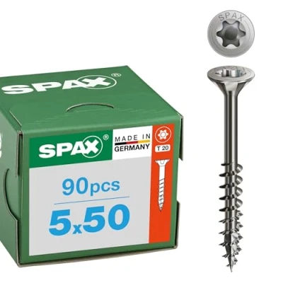 Abbildung von SPAX Edelstahlschraube, 5,0 x 50 mm, 90 Stück, Teilgewinde, Senkkopf, T STAR plus T20, 4CUT, Edelstahl rostfrei A2 8000000287909