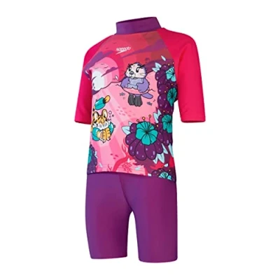 Abbildung von Speedo Mädchen Learn to Swim Sun Protection Top &amp; Short Rash Guard Set, Magic Sangria/Cherry Rosa/Sweet Taro, 6 9 M