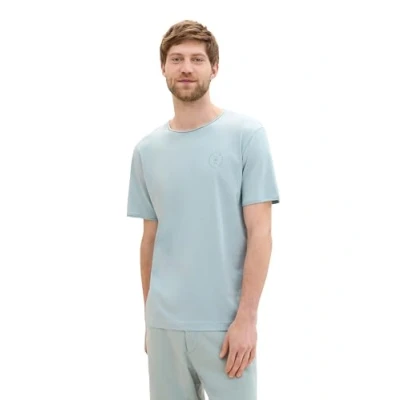 Abbildung von TOM TAILOR Herren Basic T Shirt mit Logo Stickerei,30463 Dusty Mint Blue, L