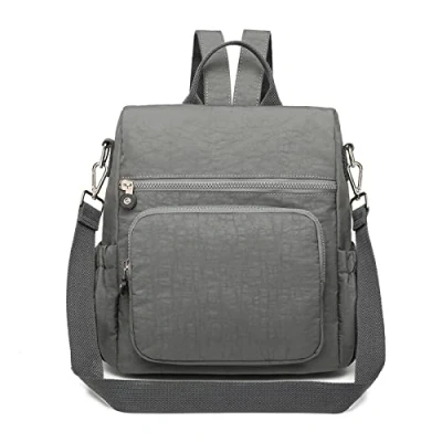 Abbildung von Frauen Rucksack Anti Diebstahl Nylon Schultasche Damen Reisen Arbeit Tasche Casual Daypack Vintage Schulter (Grau)