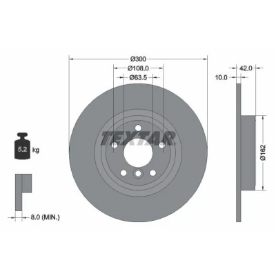 Abbildung von TEXTAR 92309505 Bremsscheibe 300 10 05/06 108 voll beschichtet hochgekohlt ohne Radbefestigungsbolzen, Radnabe JAGUAR: XF Limousine
