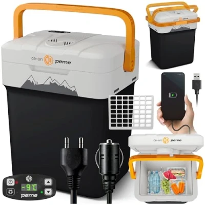 Abbildung von peme Essential 26 L Adventure Orange Thermoelektrisch mit ECO Modus AC/DC zum Kühlen und Warmhalten Cool Box 12 Volt 230 Anschluss Mini Kühlschrank fur Auto Camping