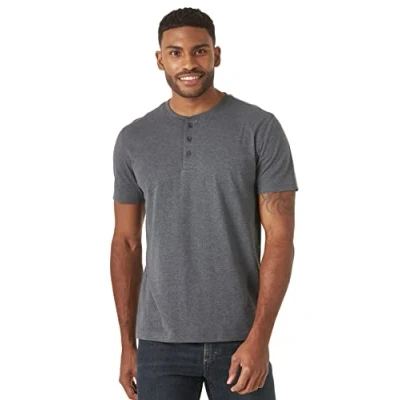 Abbildung von Wrangler Authentics Herren Short Sleeve Tee Henley Hemd, India Ink Heather, Mittel