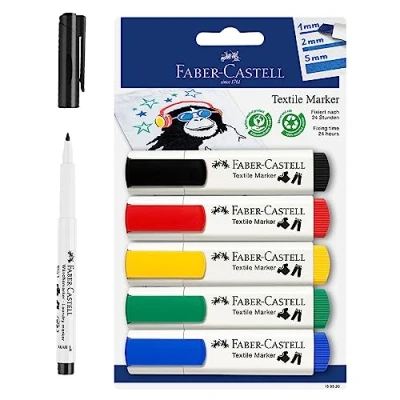 Abbildung von FABER CASTELL 205066 Textilmarker Set für helle Stoffe, Stoffmalstifte in 5 Standardfarben und Textilstift schwarz