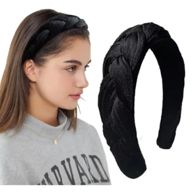 Abbildung von LEBENSWERT Haarreif Samt Geflochtener Haarreifen Damen Trachten breit Vintage Harrband Mode Stirnbänder für Frauen (Schwarz)