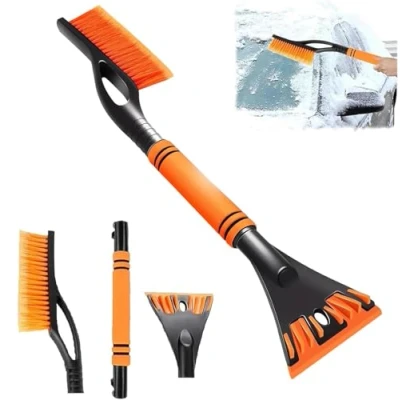 Abbildung von PTBWS 2 in1 Schneebesen Auto Ausziehbar, Teleskop, Eiskratzer mit Besen, 60cm Lang mit, Rutschfestem Griff, Stabiler Scheibenkratzer Lackschonend
