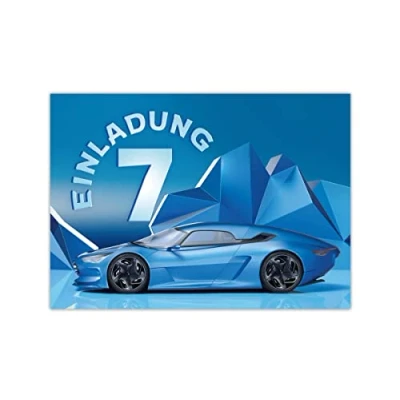 Abbildung von JUNAPACK Einladungskarten Auto zum 7. Kindergeburtstag Jungen Einladungen Rennauto Karten, mit einem Motiv Geburtstag
