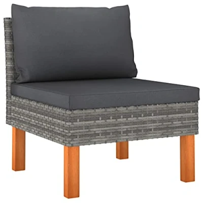 Abbildung von vidaXL Eukalyptusholz Massiv Mittelsofa mit Kissen Modular Gartensofa Sofa Lounge Gartenmöbel Einzelsofa Outdoor Terrasse Balkon Poly Rattan
