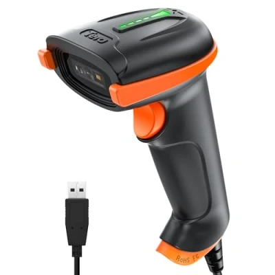 Abbildung von Tera Barcode Scanner 1D 2D QR Wired Handscanner Kabelgebundenes CMOS Lesegerät mit Stoßfest Wasserdicht IP65 Ergonomischer Griff 300,000 Pixel Kamera und USB Kabel, Plug&amp;Play, D5100Y