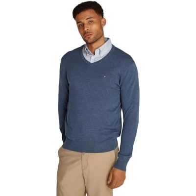 Abbildung von Tommy Hilfiger Essential V NECK Strickpullover, Herren, Größe: Medium, Aegean sea heather