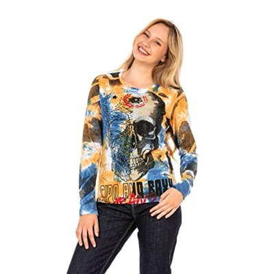 Abbildung von Cipo &amp; Baxx Damen Sweater Langarm Sweatshirt Pullover Longsleeve Print WL283 Mustard M