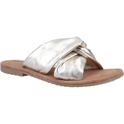 Abbildung von Hush Puppies Amy Weite Passform Leder Damen Goldsandalen