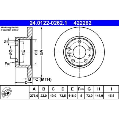 Abbildung von ATE 24.0122 0262.1 Bremsscheibe 276,0 22,0 5 118,0 voll IVECO: DAILY 3 Pritsche/Fahrgestell, Kasten/Kombi