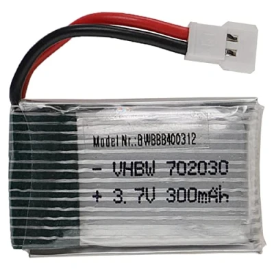 Abbildung von vhbw Akku kompatibel mit XH 2.54 2P Stecker für Modellbau z.B. Racing Car, Helikopter, Flugzeug (300mAh, 3,7V, Li Polymer, 34 x 20 8,5 mm)