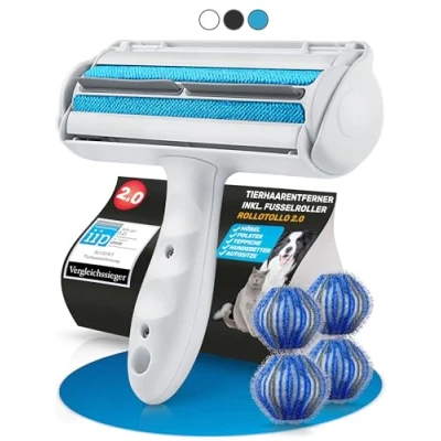 Abbildung von BluePet Original Tierhaarentferner inkl. 4X Wäschebälle I Wiederverwendbare Fusselrolle um Tierhaare, Katzenhaare, Hundehaare entfernen Abwaschbar, Wiederverwendbar, Lint Remover