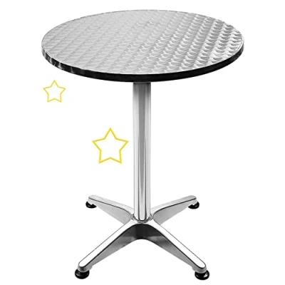 Abbildung von HUOLE 2 In 1 Stehtisch Bistrotisch Edelstahl und Alu, Höhenverstellbarer 70 oder 110 cm, &amp; Outdoor Bartisch Bistro Esszimmer Klappbar Ø 60cm 60 * 70/110cm (rund)